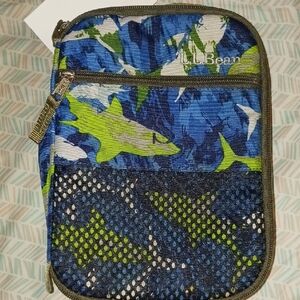 L.L. Bean Blue and Green Shark Pattern Lunch Box With S Intial